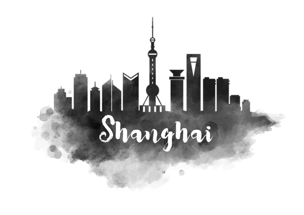 Shanghai paesaggio urbano ad acquerello — Foto Stock