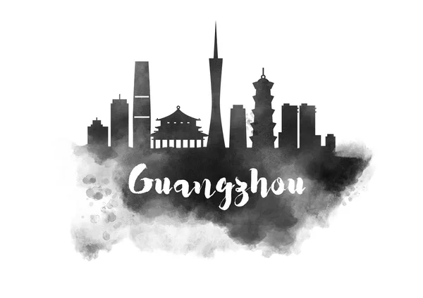 Guangzhou paisagem urbana aquarela — Fotografia de Stock