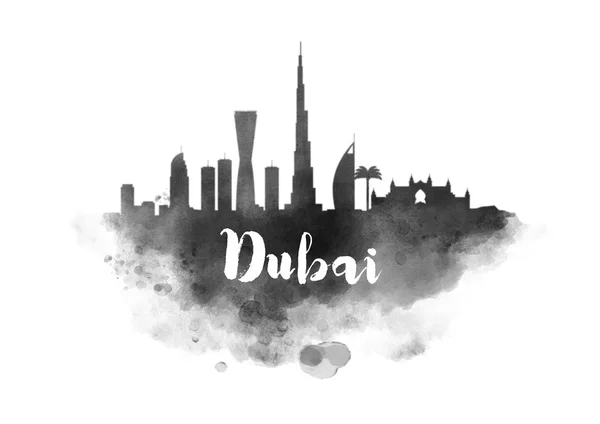 Akvarelu panorama Dubaje — Stock fotografie