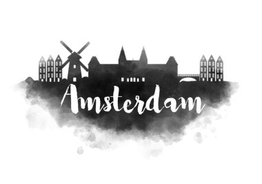 Amsterdam suluboya cityscape 