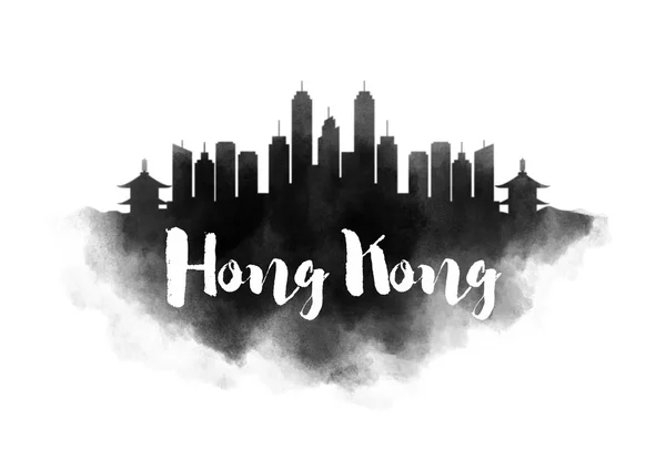 Hong kong akvarell utca-és városrészlet — Stock Fotó