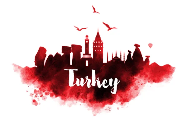 Türkei Aquarell Stadtlandschaft — Stockfoto