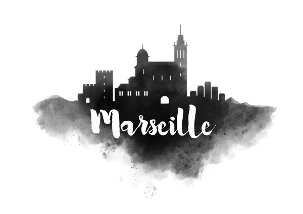 Skyline van de aquarel Marseille stad — Stockfoto
