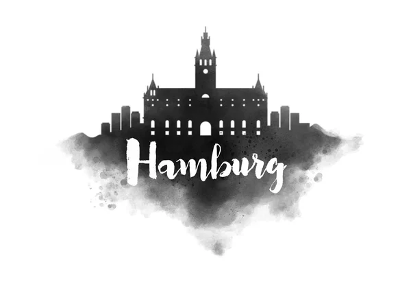Akvarell Hamburg City Skyline — Stockfoto