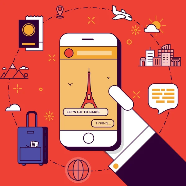 Paris resa Plan med Smartphone — Stock vektor