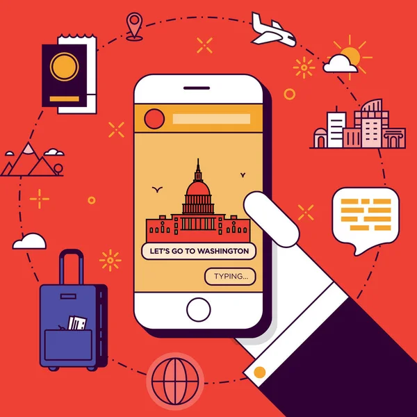 Washington-Reiseplan mit Smartphone — Stockvektor