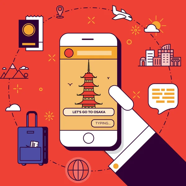 Osaka Trip Plan with Smartphone — Stock Vector