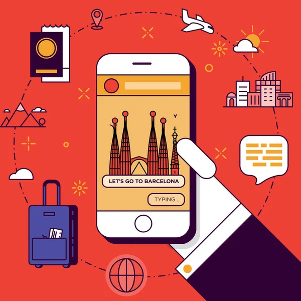 Plano de viagem de Barcelona com Smartphone — Vetor de Stock