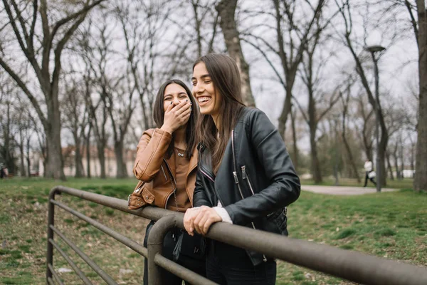 Hermosas chicas riendo y divirtiéndose al aire libre —  Fotos de Stock