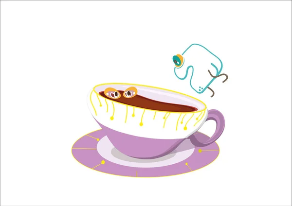 Suiker kubus springen in een kopje, de thee opgenomen in de beker krijgt — Stockvector