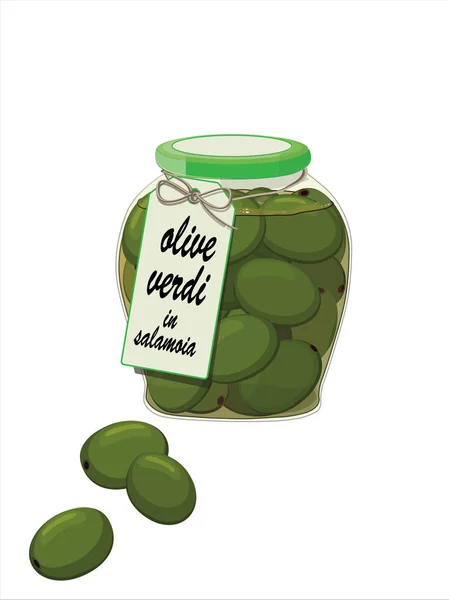 Βάζο με πράσινες ελιές — Διανυσματικό Αρχείο