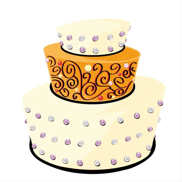三层蛋糕装饰着七彩的糖五彩纸屑 — 图库矢量图片