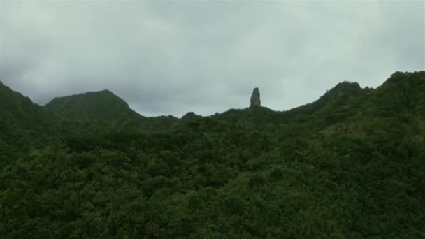 La aguja Rarotonga o Monte Te Manga Pináculo de roca de montaña en las Islas Cook — Vídeos de Stock