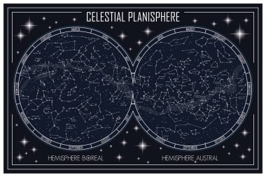 map of celestial planisphere clipart