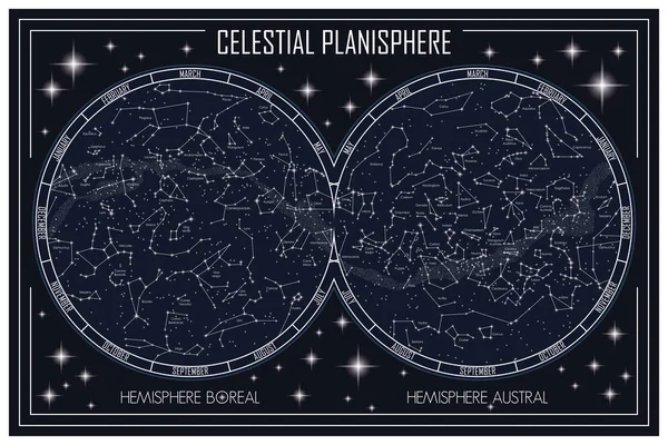 Karte der Himmelsplanisphäre — Stockvektor