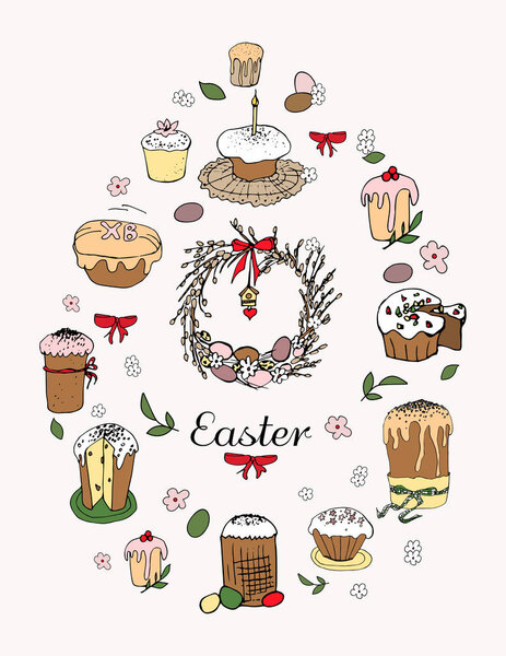 template easter banner egg from doodle cake and wreath
