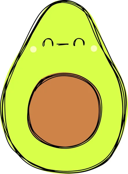 Vector Drawing Sketch Colored Fruit Green Avocado Whith Face Cartoon — Stock Vector