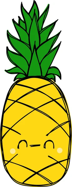 Dibujo Vectorial Bosquejo Fruta Color Amarillo Piña Con Cara Estilo — Vector de stock