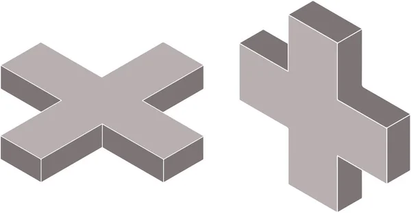 Gri 3D vektör çapraz simgesi, logo, illüstrasyon