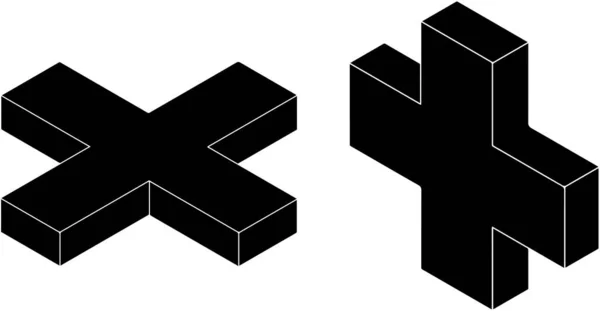 Siyah 3D vektör çapraz simgesi, logo, illüstrasyon