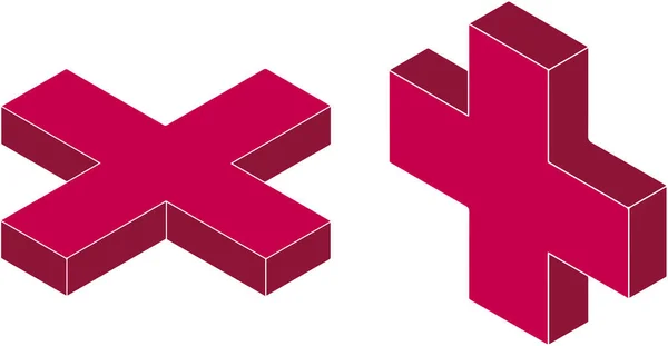 Kırmızı 3D vektör çapraz simgesi, logo, illüstrasyon