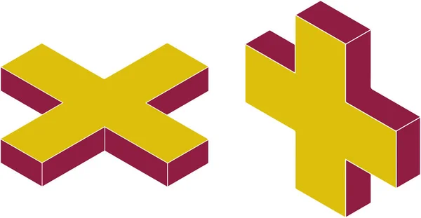 Sarı 3D vektör çapraz simgesi, logo, illüstrasyon