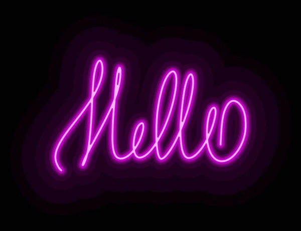 İngilizce kelimeler logo, illüstrasyon, ikon, web tasarımı veya yazdırma için neon vektör görüntüsü merhaba. 80 'lerin sokak tabelasına benzeyen renkli neon renkli parlak kelimeler, ziyaretçilerin dikkatini çekiyor.