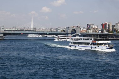  the dream city in asia and Europe continent in the halic metro bridge and touristic trip boat on goldenhorn.