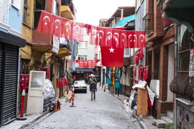 İstanbul 'da Balat ilçesi manzarası. Balat, Türkiye 'nin İstanbul kentinde popüler bir turizm merkezi.