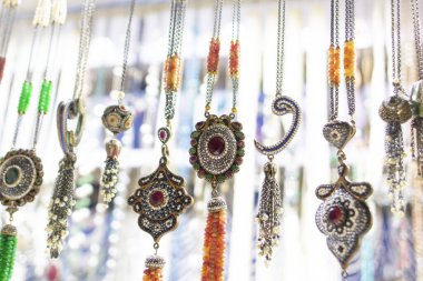 Necklace and bracelet shops in Istanbul's covered bazaar.