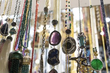 Necklace and bracelet shops in Istanbul's covered bazaar.
