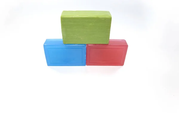 Close Soap Different Colors Photo Taken Studio Background White — Stock Photo, Image