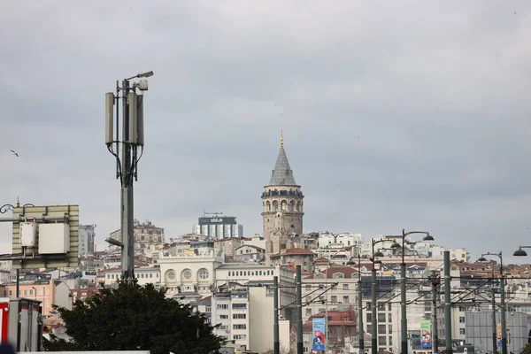 Istanbul Turecko Leden 2020 Detailní Záběr Věže Galata Oblačného Počasí — Stock fotografie