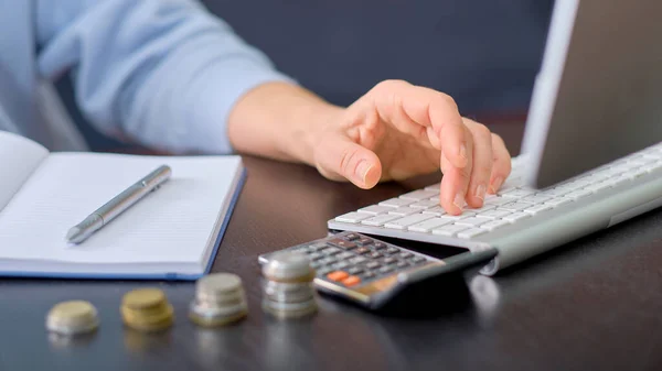 el, sikkeler, hesap makinesi, günlük, kalem - vergi hesaplama kavramı