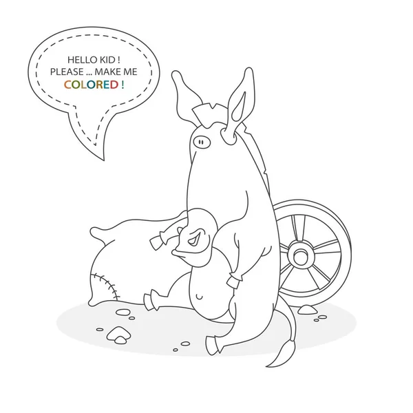 Libro Para Colorear Blanco Negro Personaje Dibujos Animados Burro Lindo — Archivo Imágenes Vectoriales