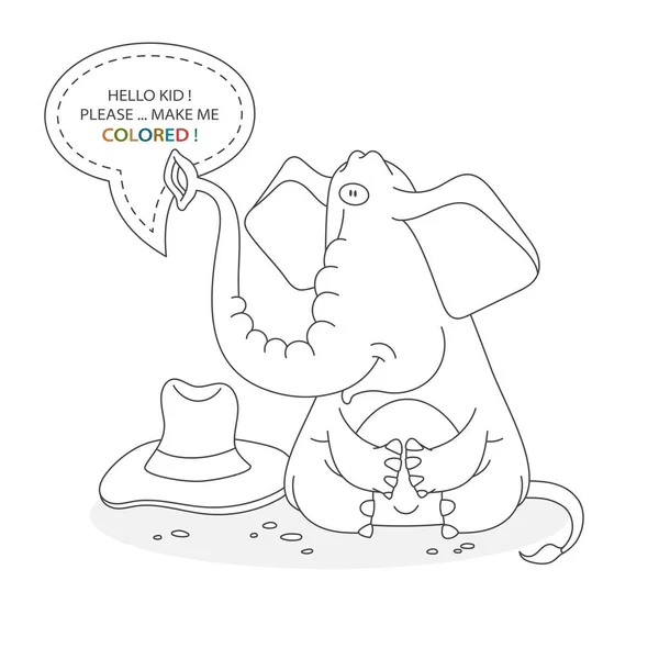 Черно Белая Раскраска Страницы Книги Мультфильм Персонаж Смешной Милый Слон — стоковый вектор