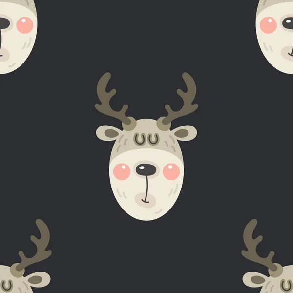 Festive Background New Year Christmas Seamless Texture Head Deer Wallpaper — Stock Vector
