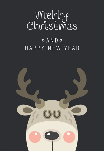 圣诞快乐 新年快乐 卡通圣诞节的角色 一头可爱有趣的玫瑰鹿头 矢量说明 — 图库矢量图片