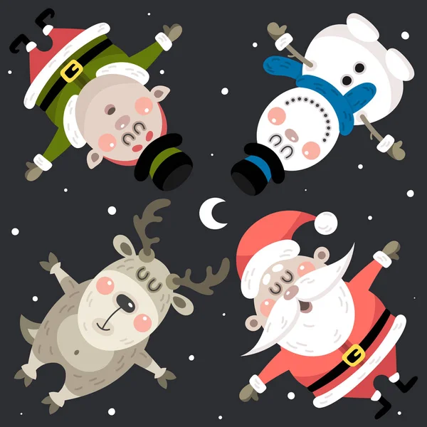 Veselé Vánoce Šťastné Přání Novému Roku Roztomilý Růžový Santa Claus — Stockový vektor