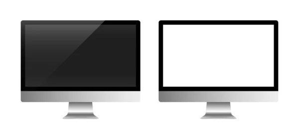 Template Realistic Desktop Computer Monitors Blank White Screen Modern Gadgets — Stock Vector