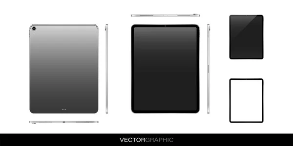 Plantilla Tabletas Electrónicas Realistas Con Pantalla Blanco Apagado Aparatos Modernos — Vector de stock