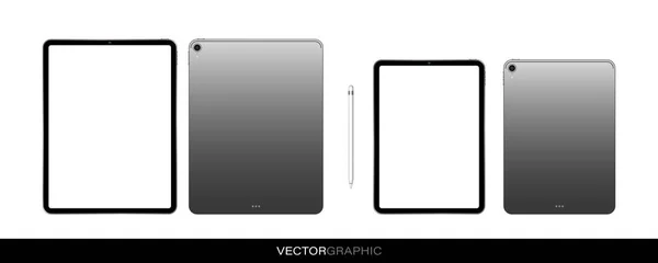 Πρότυπο Ρεαλιστικών Ηλεκτρονικών Tablet Εκτός Οθόνης Σύγχρονα Gadgets Απομονώνονται Λευκό — Διανυσματικό Αρχείο