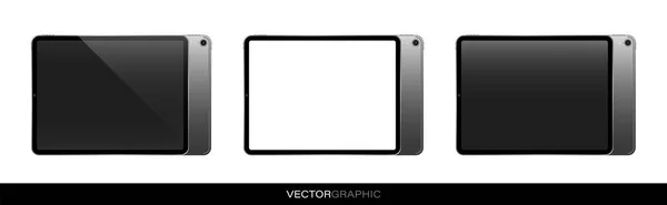 Plantilla Tabletas Electrónicas Realistas Con Pantalla Blanco Apagado Aparatos Modernos — Vector de stock