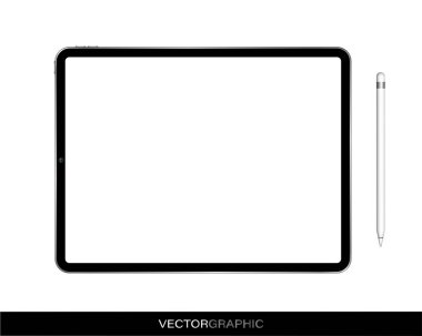 Gerçekçi elektronik aygıt şablonları. Modern cihazlar beyaz arka planda izole edilmiş. Kalemle birlikte elektronik tablet. Vektör illüstrasyonu.