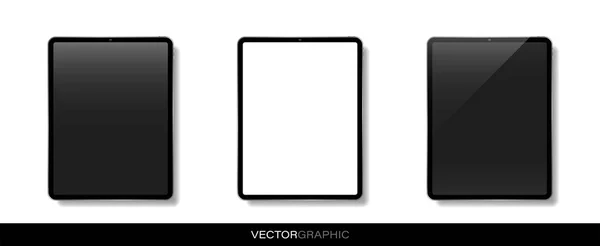 Plantilla Tabletas Electrónicas Realistas Con Pantalla Blanco Apagado Aparatos Modernos — Vector de stock