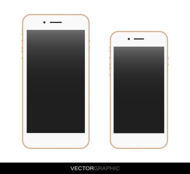 Gerçekçi akıllı telefonların şablonu. Modern cihazlar beyaz arka planda izole edilmiş. Aygıt düzeni. Vektör illüstrasyonu.