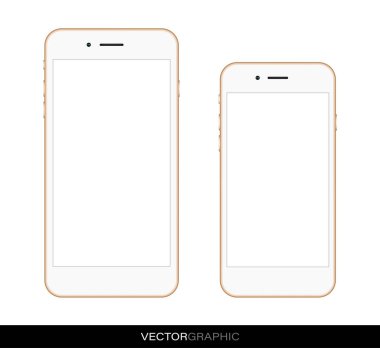 Gerçekçi akıllı telefonların şablonu. Modern cihazlar beyaz arka planda izole edilmiş. Aygıt düzeni. Vektör illüstrasyonu.