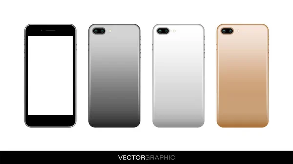 Modelo Smartphones Realistas Gadgets Modernos Isolados Fundo Branco Layout Dispositivo —  Vetores de Stock