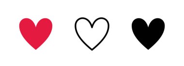 Kalp şeklinde ikon seti. Kırmızı beyaz arka planda izole edilmiş. Vektör illüstrasyonu.