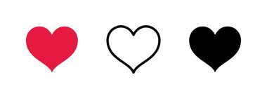Kalp şeklinde ikon seti. Kırmızı beyaz arka planda izole edilmiş. Vektör illüstrasyonu.